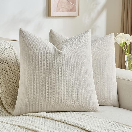FUTEI Beige Decorative Throw Pillow Covers 20x20 Inch Set of 2,Soft Cozy Wheat Ear Striped Patterns Cushion Cases,Modern Home Decor for Couch Bed Living Room