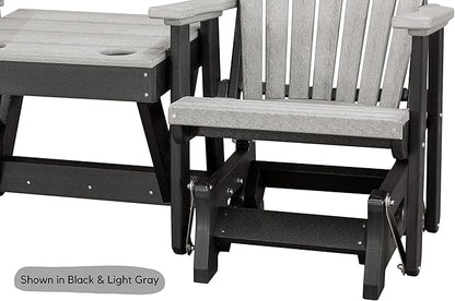 DutchCrafters Slat Fan Back Double Poly Adirondack Glider Outdoor Patio Chairs with Center Table (Black & Cedar)