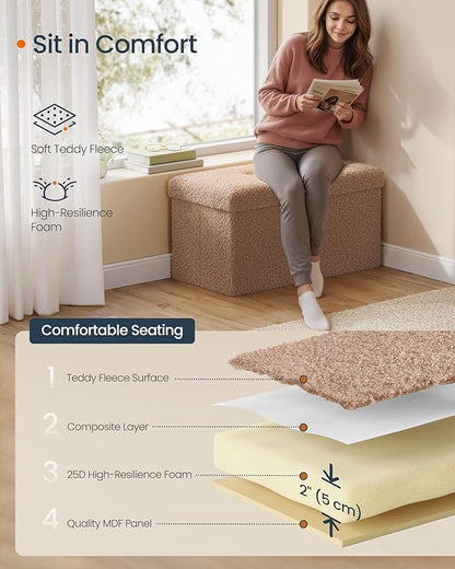 SONGMICS Storage Ottoman Bench, Storage Chest, 15 x 30 x 15 Inches, Foot Rest Stool, End of Bed Bench, Load up to 660 lb, for Living Room, Bedroom, Entryway, Camel Brown ULSF096K01