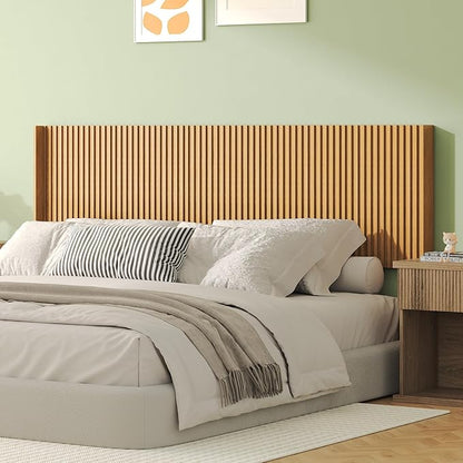 COCO DESIGN King Size Headboard Only, 80" Wide Wooden Headboard, Mid Century Modern Farmhouse Boho HeadBoard, Wall Mount, Fluted Panel, Wingback Design, Natural