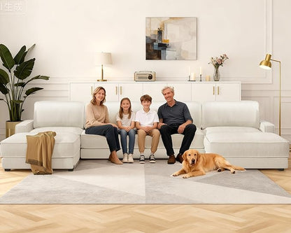 Sunny Heart 160" U-Shaped Modular Sectional Sofa, Oversized Cloud Couch with Movable Ottoman, 6-Seat Chenille Deep Seat Sofa with Pillow, Sectional Couches for Living Room, Apartment, Beige
