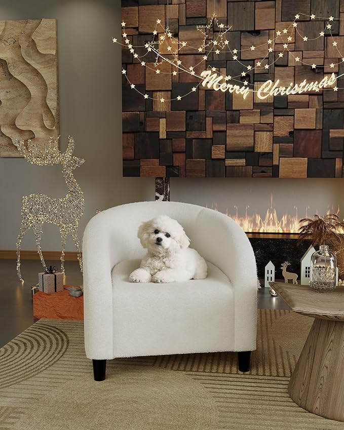 GarveeHome Accent Chair Living Room Chairs Boucle Barrel Chairs Round Armchairs for Bedroom Waiting Room Office Reception Chairs(Beige)