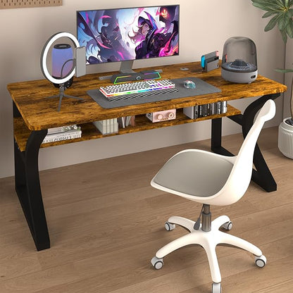 StarGraph Computer Desk 47'' Large Home Office Desk with Sturdy Metal Frame U Shaped Modern Computer Desks with Storage Study Writing Office Work from Home Desks (Rustic Brown, 47 inch)