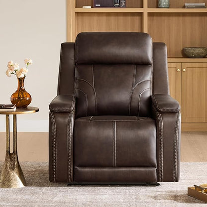Watson & Whitely Genuine Leather Electric Recliner Chairs for Adults, Lay Flat Recliner with Power Headrest & Chargers for Living Room, Dark Brown