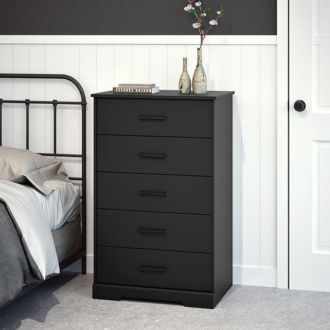 Prepac Rustic Ridge Farmhouse Dresser, Black Dresser for Bedroom, Chest of Drawers with 5 Drawers 18.5" D x 27.5" W x 43.5" H, BBDR-1605-1