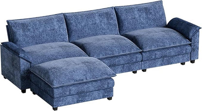 Homall 119" Modular Sectional Sofa, L Shaped Sofa Couch with Reversible Ottoman, DIY Combination Chenille Deep 3-Seat Cloud Couch for Living Room, Apartment (Dark Blue, L Shaped Sofa)