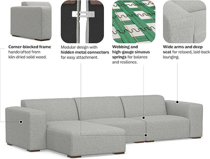 SIMPLIHOME Rex Left-Facing Modular Sectional Sofa in 100% Recycled Polyester Tightly Woven Performance Fabric, Pale Grey, 102-inches Wide, 4-Seater L-Shaped Couch with Left Chaise for Living Room