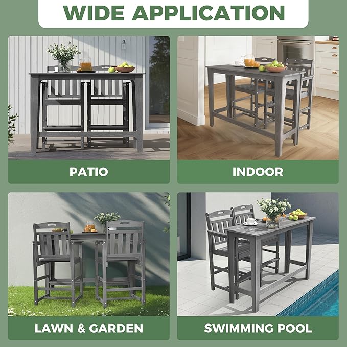 Outdoor Patio Bar Height Chair, All-Weather HDPE Tall Balcony Adirondack Stools for Bistro, Garden, Backyard, Deck | Grey