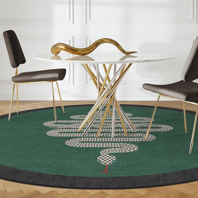 RUGGABLE x Jonathan Adler Machine Washable Modern Area Rug – Venom Emerald 6 ft Round, Stain-Resistant, Non-Slip – Medium Rugs for Living Room, Bedroom, Hallway, Entryway & Office–with Standard Pad