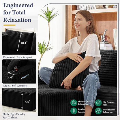 134''Oversized Modular Sectional Sofa Boneless Cloud Couch with Chaise Comfy Sectional Couches for Living Room,Bedroom,Apartment (Black, 134''W U-Shaped)