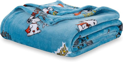 Berkshire Blanket Peanuts® VelvetLoft® Cute Character Snoopy Plush Throw Blanket,Peanuts Large Masked Marvel Toss Happy Blue,Throw 55 in x 70 in (Official Peanuts® Product)