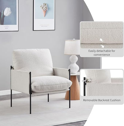 FLEXISPOT Accent Chair for Living Room,Arm Chair for Bedroom,with Wide Large Plus Size Cushion,Metal Frame,Reading Bedroom Chair Armchair for Home/Office/Cafe/Apartment/Waiting Room,White