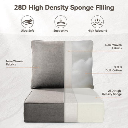 Luxury 6" Outdoor Cushions for Patio Furniture, 24x24x6" Thick Seat Cushion Set of 9, Fade Resistant Couch Chair Replacement Cushions High Density Deep Wicker Chair Cushion w/ Removable Cover Gray