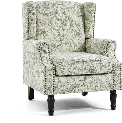 UIXE High Back Floral Accent Chairs Set of 2, Fabric Upholstered Armchair Wingback Arm Chair for Living Room, Nailhead Trim Single Sofa Bedroom Side Reading Seat with Solid Wood Legs - Rococo Green