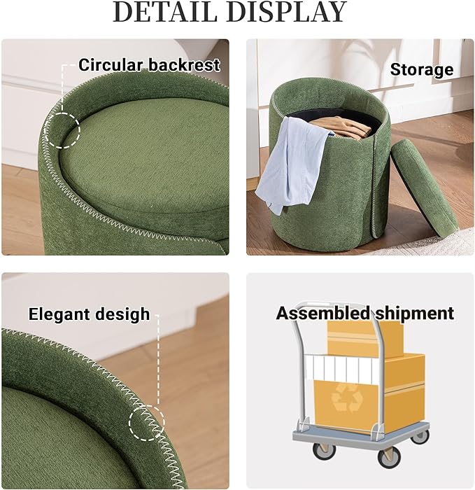 Swivel Vanity Stool with Gold Base Comfy Vanity Chair Modern Round Stool for Makeup Vanity Ottoman Foot Rest for Bedroom livingroom, Green