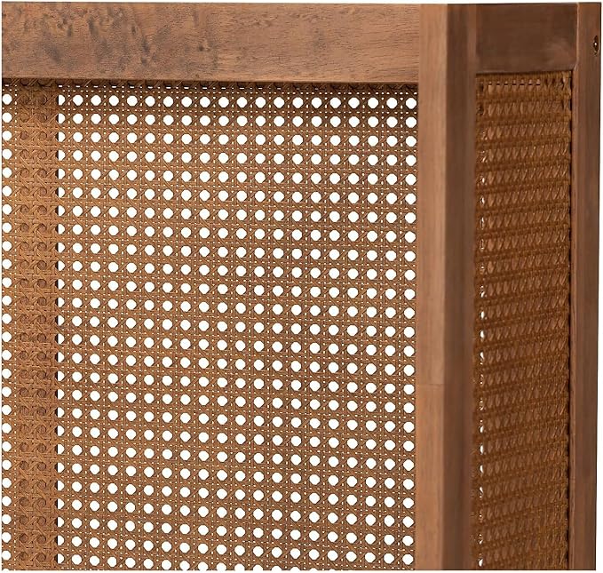 Eclectic Escape Mid-Century Modern Ash Wanut Finished Wood and Synthetic Rattan Wrap-Around Headboard King