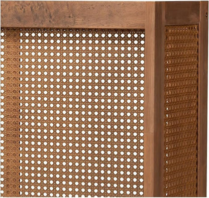 Eclectic Escape Mid-Century Modern Ash Wanut Finished Wood and Synthetic Rattan Wrap-Around Headboard King
