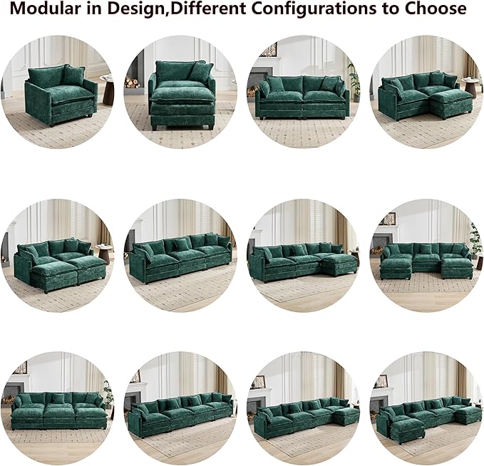 Aoowow Modular Sectional 2 Seater Cloud Sofa Couch for Living Room,78" Loveseat Couch with Deep Seat,Modern Chenille 2 Seat Sofas,Fluffy Small Couches for Bedroom,Small Spaces (Green, 2 Seater)