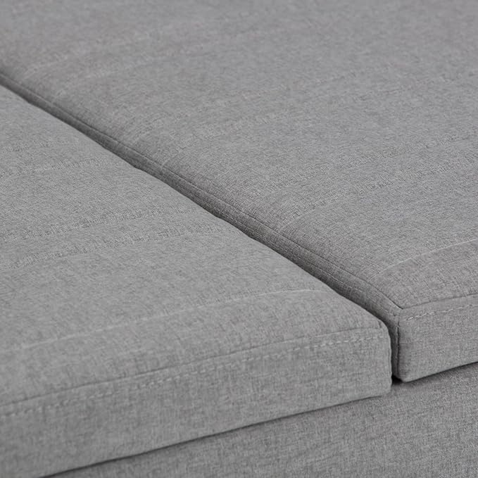 SIMPLIHOME Ellis 36 inch Wide Contemporary Square Coffee Table Storage Ottoman in Dove Grey Linen Look Fabric, Assembled, For the Living Room and Bedroom