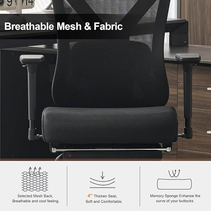Okeysen High Back Ergonomic Mesh Office Chair, Reclining Computer Desk Chair with Footrest, 2D Adjustable Headrest & 3D Arms, Breathable Back and Lumbar Support for Home Office