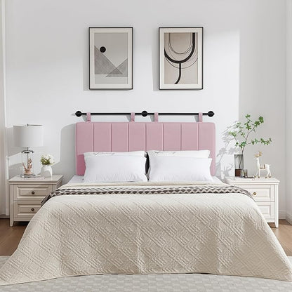 UEV Queen Headboard Only, Wall Mounted Hanging Upholstered Bed Head Board, Modern Vertical Channel Design of Fine Linen, Elegant Pink Fluted Headboard for Bedroom (Pink, Queen Size)