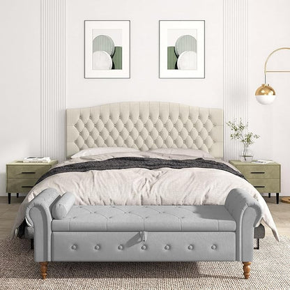 King Headboard Only, Upholstered Headboard King Size for Adjustable Bed Linen Tufted Wall Mounted Head Board with Solid Wood Legs, Ivory