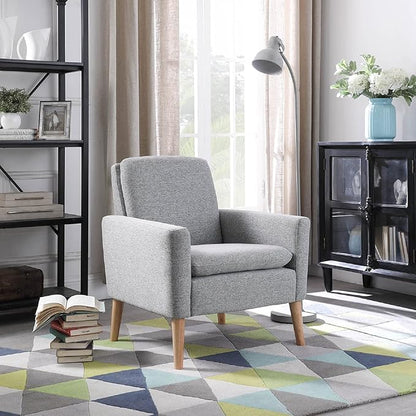 Lohoms Accent Chair Set of 2 Living Room, Fabric Upholstered Comfy Reading Chair, Mid Century Modern Armchair for Bedroom, Home Office, Padded Seat Sofa Chairs with Wood Legs, Grey