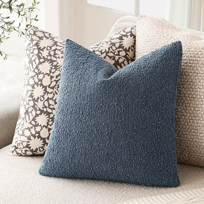 Foindtower Pack of 2 Textured Boucle Throw Pillow Covers Accent Solid Pillow Cases Cozy Soft Decorative Couch Cushion Case for Chair Sofa Bedroom Living Room Home Decor 20x20 Inch Dark Blue