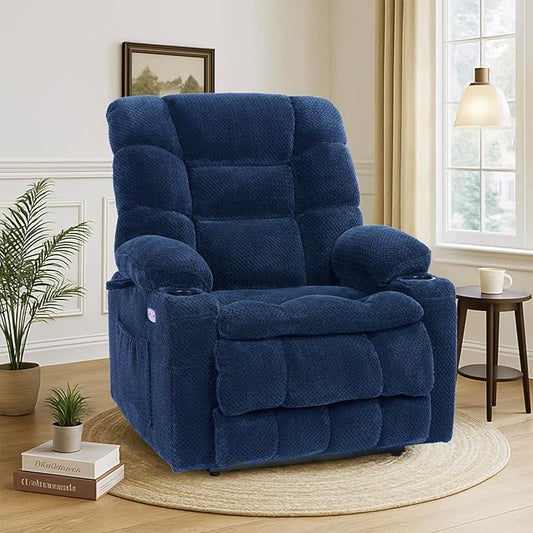 EONIX Dual Motor Lay Flat Power Lift Recliner Chair for Elderly, 400lbs Heavy Duty Recliner Lift Chairs for Adults, Chair Lift Recliner Sofa with Cup Holders, Heat and Massage, Navy Blue