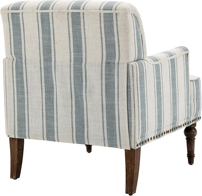UIXE Stripe Accent Chairs Set of 2, Living Room Arm Chair Modern Nailhead Trim Club Armchair, Comfy Upholstered Sofa Lounge Seat Reading Seat Bedroom Side Seating for Home Office, Blue