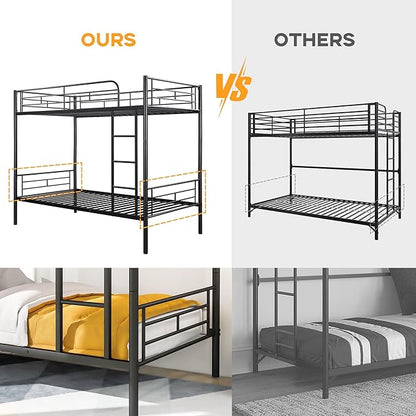 Merax Bunk Bed with Ladder and high Guardrail, Able to Split, Metal Bunk Bed, Storage Space, Noise Free,Twin Over Twin Size,Black
