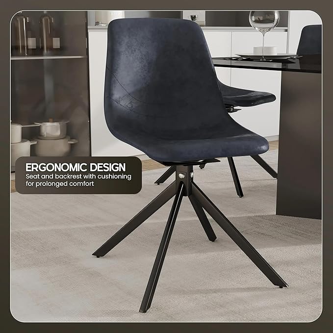 LeisureMod Markley Swivel Leather Dining Side Chair with Durable Iron Legs – Comfortable Accent Chair for Kitchen, Dining Room, or Office Set of 4