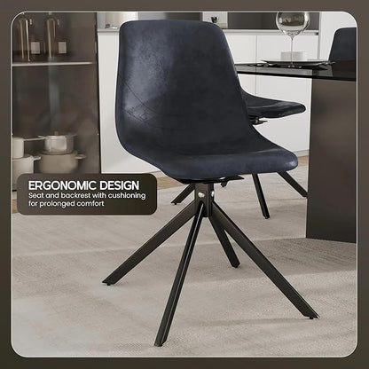 LeisureMod Markley Swivel Leather Dining Side Chair with Durable Iron Legs – Comfortable Accent Chair for Kitchen, Dining Room, or Office Set of 4