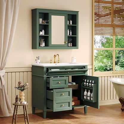 36" Bathroom Vanity with Matching Medicine Cabinet, Modern Sink Storage Cabinet with Drawers, Soft Closing Doors and Shelf, Bathroom Vanities with Sink & Mirror