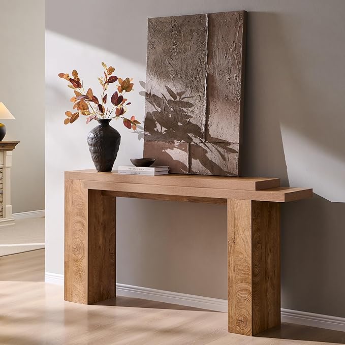 OKD 63 Inch Modern Entryway Console Table, Solid Geometry Accent Sofa Table Behind The Couch, Narrow Console Table for Entryway, Hallway, Living Room, Foyer, Light Tree Knot