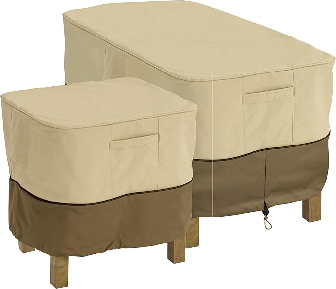Classic Accessories Veranda Water-Resistant 26 Inch Square Patio Ottoman/Side Table Cover, Outdoor Table Cover