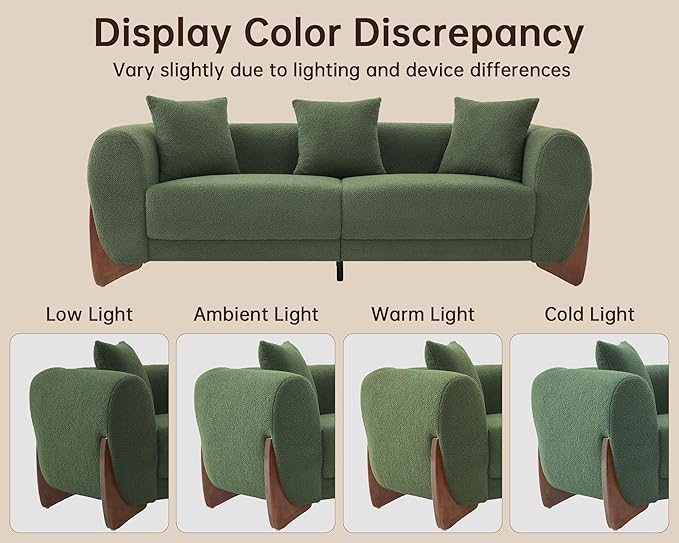 Morden Fort Sherpa Boucle Chair Single, Tilted Modern Wood Sofa Chair with Thick Cushion Comfortable Lumbar Pillow Armless Reading Accent Chairs Compatible with Sofa Set Couch for Living Room, Green