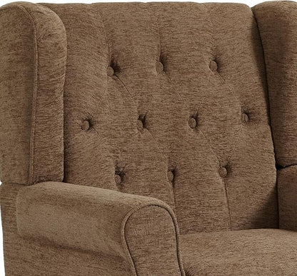 UIXE High Back Accent Chairs Set of 2, Fabric Upholstered Armchair Retro Wingback Arm Chair for Living Room, Comfy Single Sofa Bedroom Retro Reading Seat with Solid Wood Legs - Brown