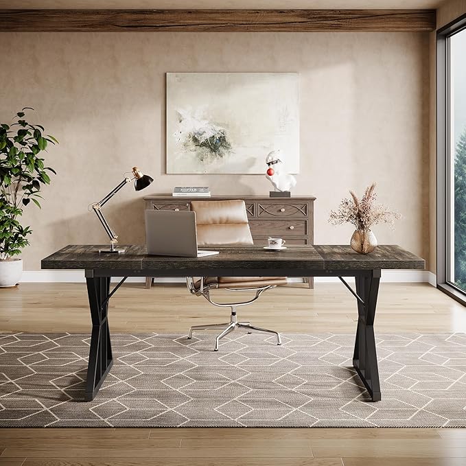 Tribesigns 70.86-Inch Large Executive Desk, Industrial Home Office Computer Desk, Simple Long Writing Study Table Business Furniture (Oak/Black)