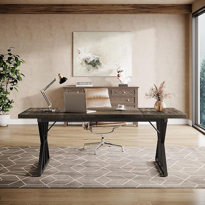 Tribesigns 70.86-Inch Large Executive Desk, Industrial Home Office Computer Desk, Simple Long Writing Study Table Business Furniture (Oak/Black)