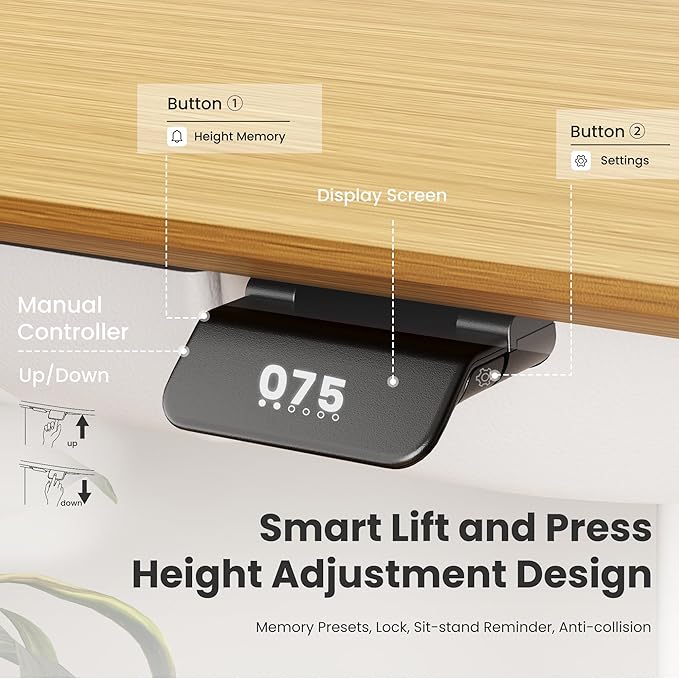 COLAMY Electric Standing Desk, Whole-Piece Gaming Desk with Dual Motors, Ergonomic Footrest, Drawers for Storage, Adjustable Height Sit-Stand Desk for Home Office (Veneer Desktop, Oak + White)