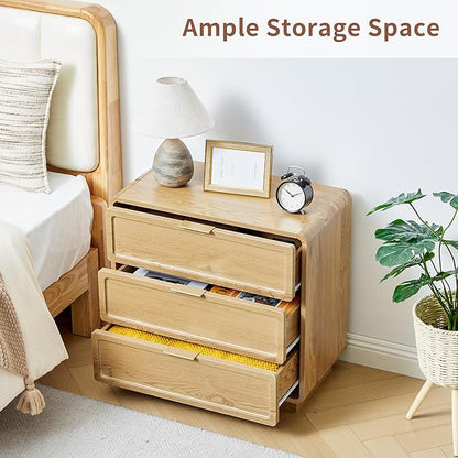Turtle&Myrtle Modern 3 Drawer Dressers for Bedroom, 26'' Wide Wood Nightstand w/3 Storage Drawers, End Table, Dresser & Chest of Drawers with Curved Profile for Living Room Entryway, Natural
