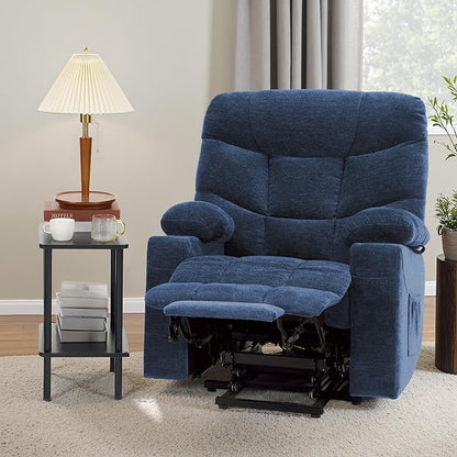 MCombo Oversized Power Lift Recliner Chair with Extended Footrest for Elderly People, Fabric R7289 (Navy Blue, Medium-Oversize)