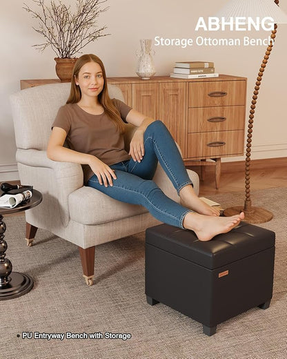 17.7 inches Synthetic Leather turfed Ottomans Cube with Legs, Metal-Framed Square Storage Ottoman Foot Rest Stool Holds 770 LB for Dorm Living Room Bedroom Black UASND63B