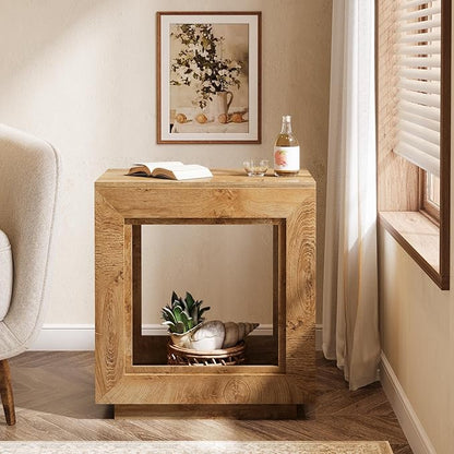 Tribesigns Rustic Brown End Table, 24" Side Table with Storage Shelf, Farmhouse Style Nightstand Bedside Table (1, Natural)