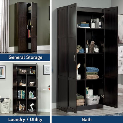 Sauder Storage Cabinet/ Pantry cabinets, 29.61 " x D: 16.02 " x H: 71.50", Cinnamon Cherry finish
