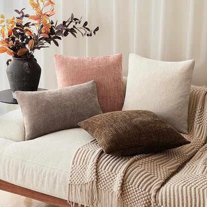 Foindtower Pack of 2 Textured Chenille Throw Decorative Pillow Covers Square Accent Solid Cushion Cover Neutral Farmhouse Pillow Case for Couch Sofa Bedroom Living Room 26x26 Inch,Dusty Pink