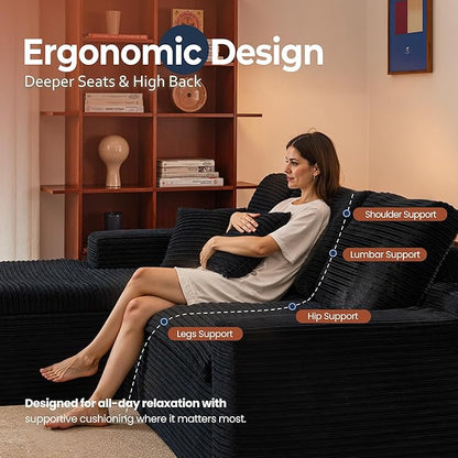 106" Oversized Couch Sofa, L Shape Couches for Living Room, No Assembly Required Corduroy Sectional Sofas with Left Facing Chaise for Home Apartment