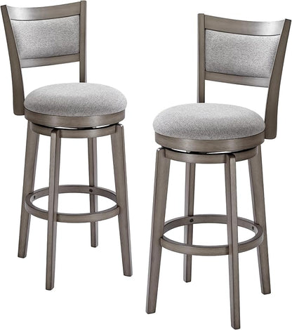 PrimeZone Swivel Bar Stools Set of 2, 30 Inch Bar Height Barstools, High Back Bar Stool with Solid Wood Legs & Wrap-Around Footrest, Counter Stools for Kitchen Island, Pub, Grey