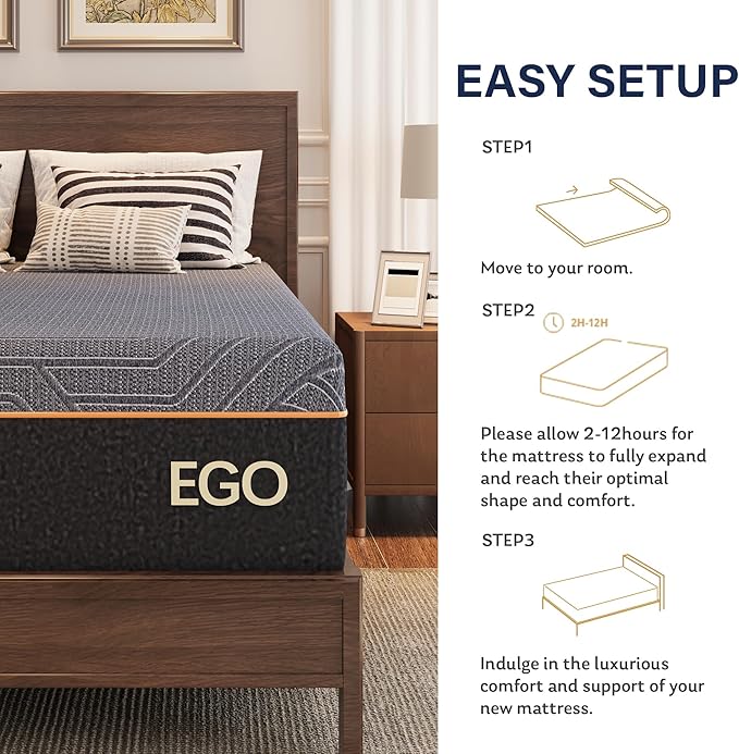 MLILY EGOHOME 14 Inch Twin XL Mattress, Copper Gel Memory Foam Mattress for Pain Relief, Therapeutic Mattress in a Box, CertiPUR-US Certified, Fiberglass Free Medium Mattress, Black